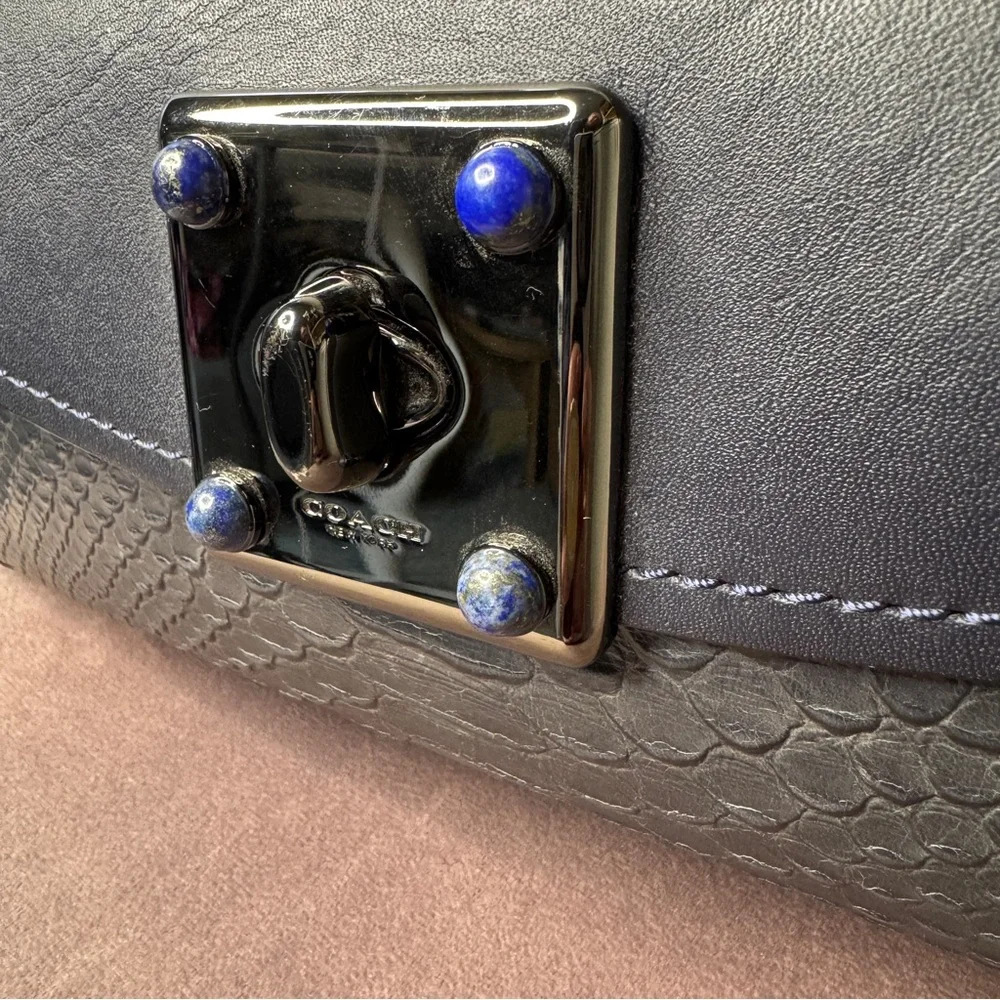 Coach Drifter Carryall Navy Snake Embossed Leather 2016 Gunmetal Hardware - Picture 10 of 15